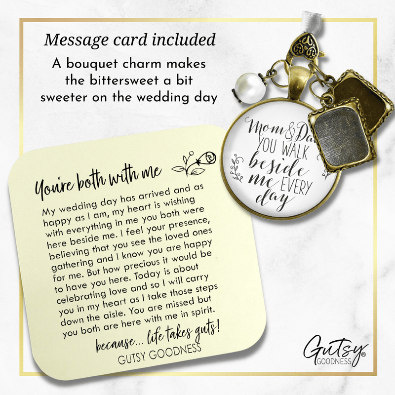Bouquet Charm Mom And Dad Bride Parents White 2 Memory Photo Frames Wedding Memorial - Gutsy Goodness Handmade Jewelry Gifts