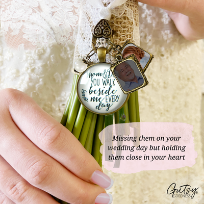 Bouquet Charm Mom And Dad Bride Parents White 2 Memory Photo Frames Wedding Memorial - Gutsy Goodness Handmade Jewelry Gifts