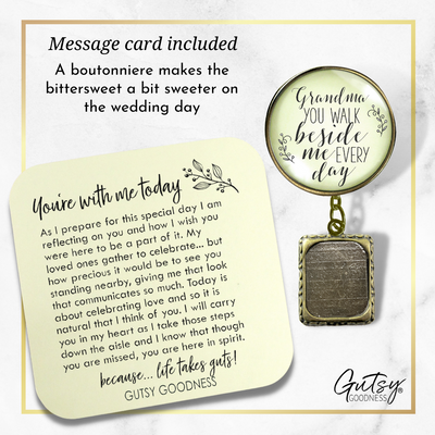 Wedding Memorial Boutonniere Pin Photo Frame Honor Grandma Vintage Cream For Men - Gutsy Goodness