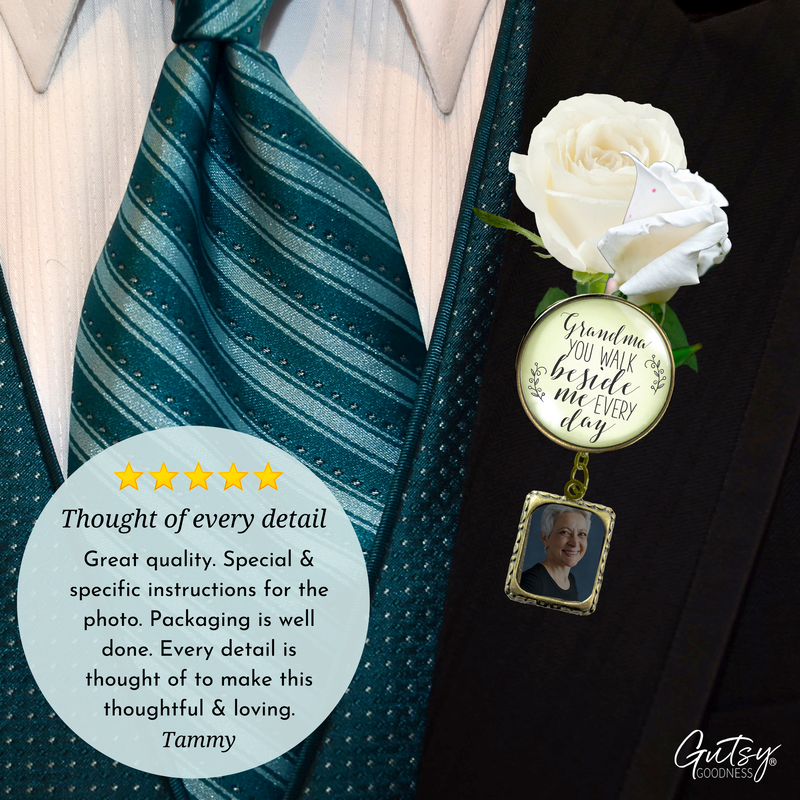 Wedding Memorial Boutonniere Pin Photo Frame Honor Grandma Vintage Cream For Men - Gutsy Goodness