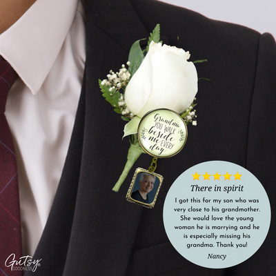 Wedding Memorial Boutonniere Pin Photo Frame Honor Grandma Vintage Cream For Men - Gutsy Goodness