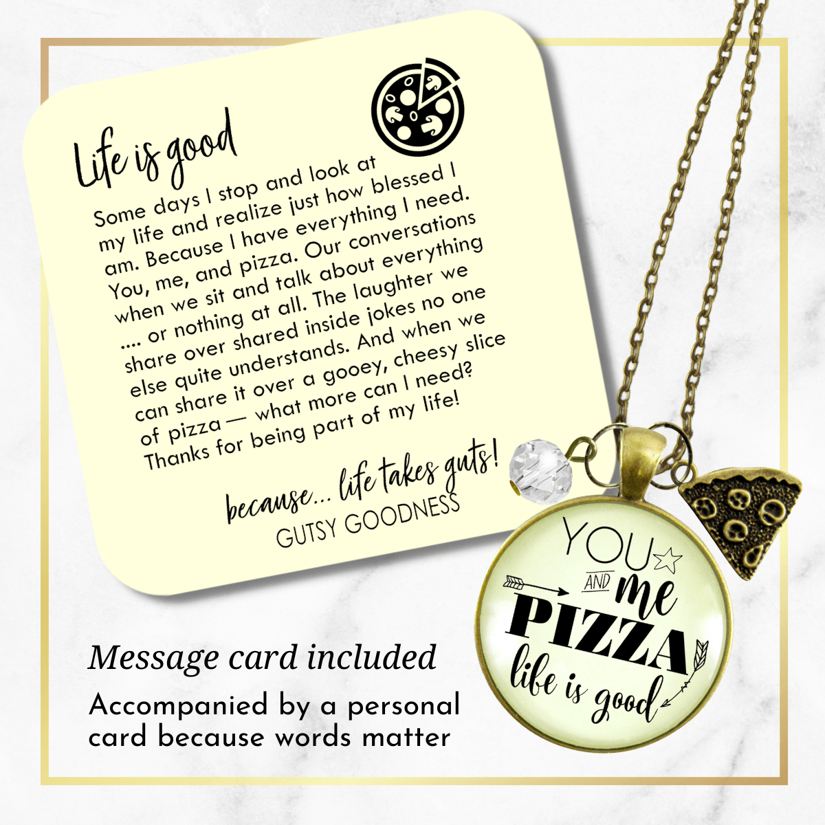 Gutsy Goodness Pizza Necklace You Me Pizza Life is Good Friendship Charm - Gutsy Goodness Handmade Jewelry;Pizza Necklace You Me Pizza Life Is Good Friendship Charm - Gutsy Goodness Handmade Jewelry Gifts