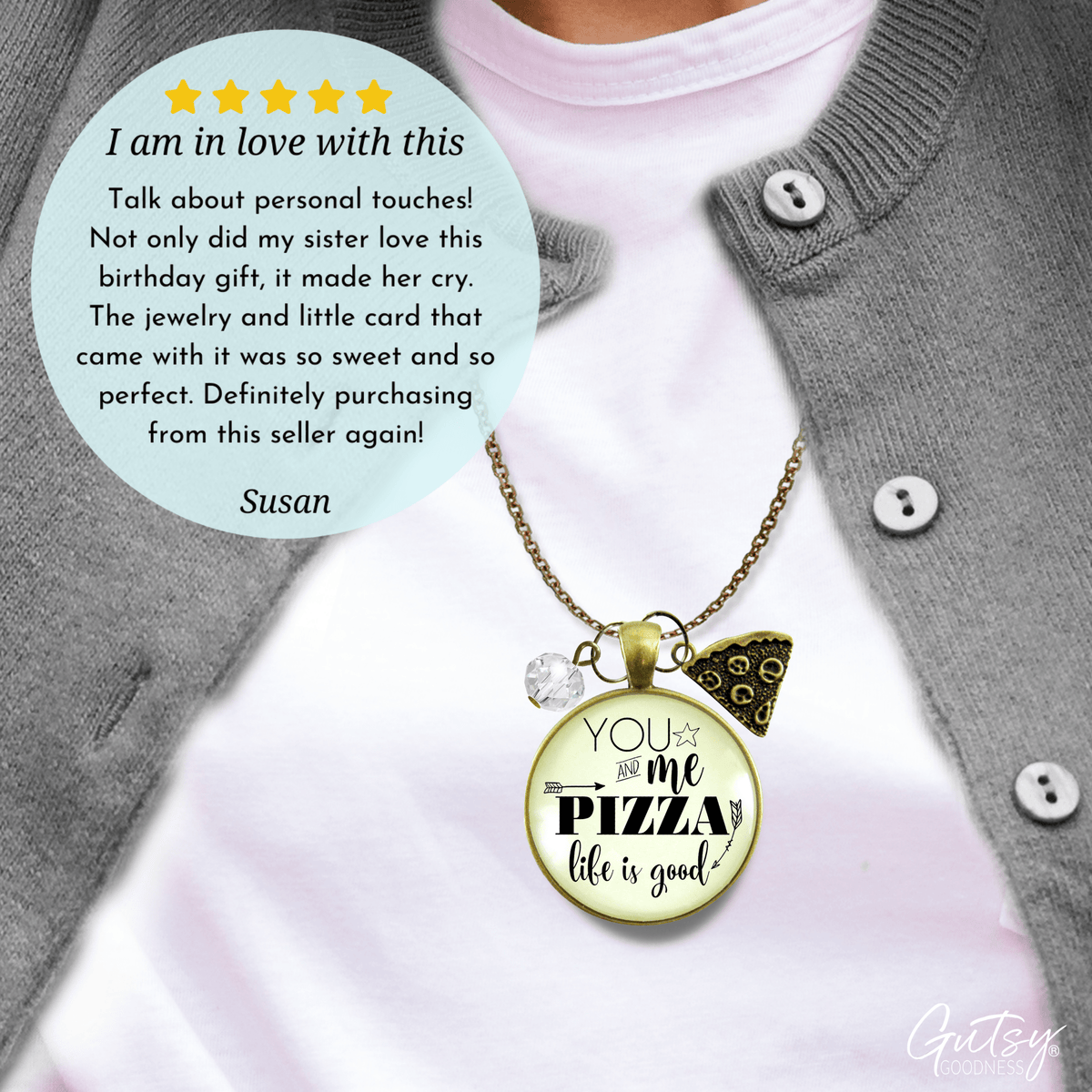 Gutsy Goodness Pizza Necklace You Me Pizza Life is Good Friendship Charm - Gutsy Goodness Handmade Jewelry;Pizza Necklace You Me Pizza Life Is Good Friendship Charm - Gutsy Goodness Handmade Jewelry Gifts