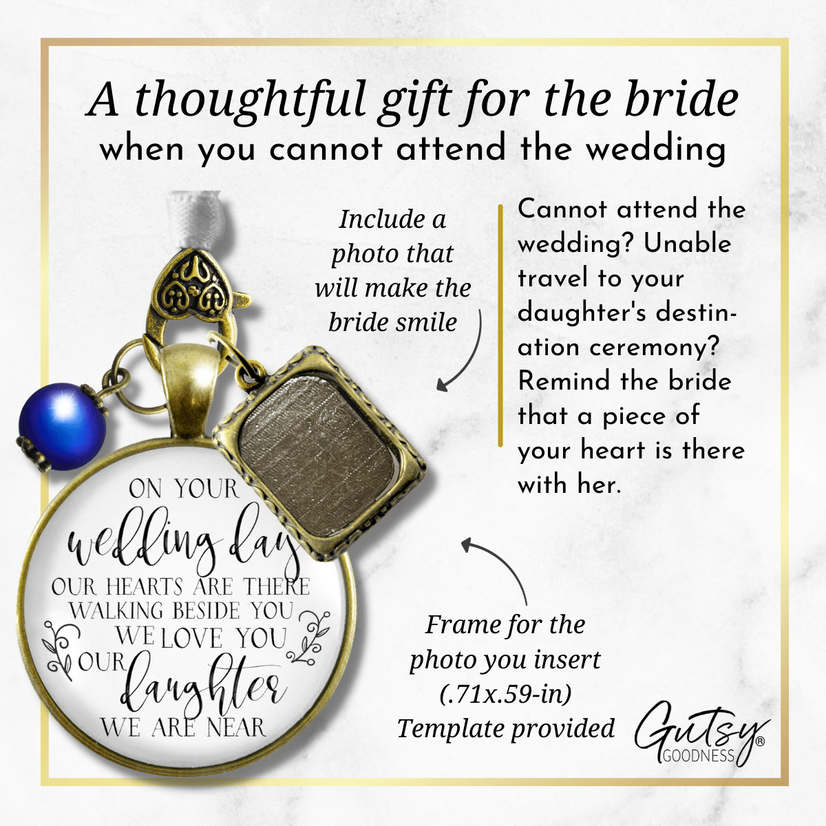 On Your Wedding Day OUR Heart Is There Walking Beside You DAUGHTER - DESTINATION BRONZE - WHITE - BLUE BEAD