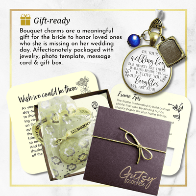 On Your Wedding Day OUR Heart Is There Walking Beside You DAUGHTER - DESTINATION BRONZE - WHITE - BLUE BEAD