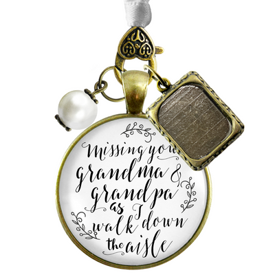 Bouquet Charm Bridal Memorial Missing Grandma Grandpa Wedding Day White Bronze Frame - Gutsy Goodness