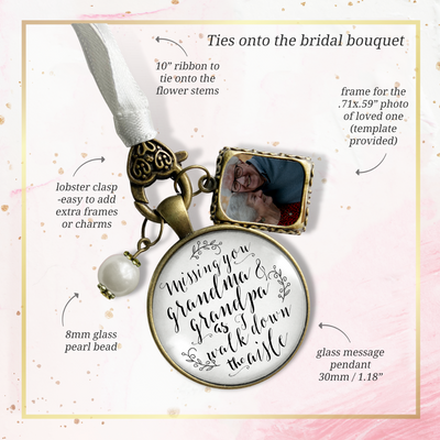 Bouquet Charm Bridal Memorial Missing Grandma Grandpa Wedding Day White Bronze Frame - Gutsy Goodness