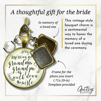 Bouquet Charm Bridal Memorial Grandma Grandpa Miss You Wedding 2 Picture Frames - Gutsy Goodness Handmade Jewelry Gifts