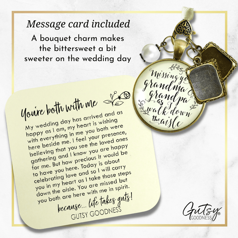 Bouquet Charm Bridal Memorial Grandma Grandpa Miss You Wedding 2 Picture Frames - Gutsy Goodness Handmade Jewelry Gifts