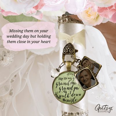 Bouquet Charm Bridal Memorial Grandma Grandpa Miss You Wedding 2 Picture Frames - Gutsy Goodness Handmade Jewelry Gifts