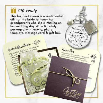 Bouquet Charm Bridal Memorial Missing Grandma Grandpa Wedding Day White Silver Frame - Gutsy Goodness Handmade Jewelry Gifts