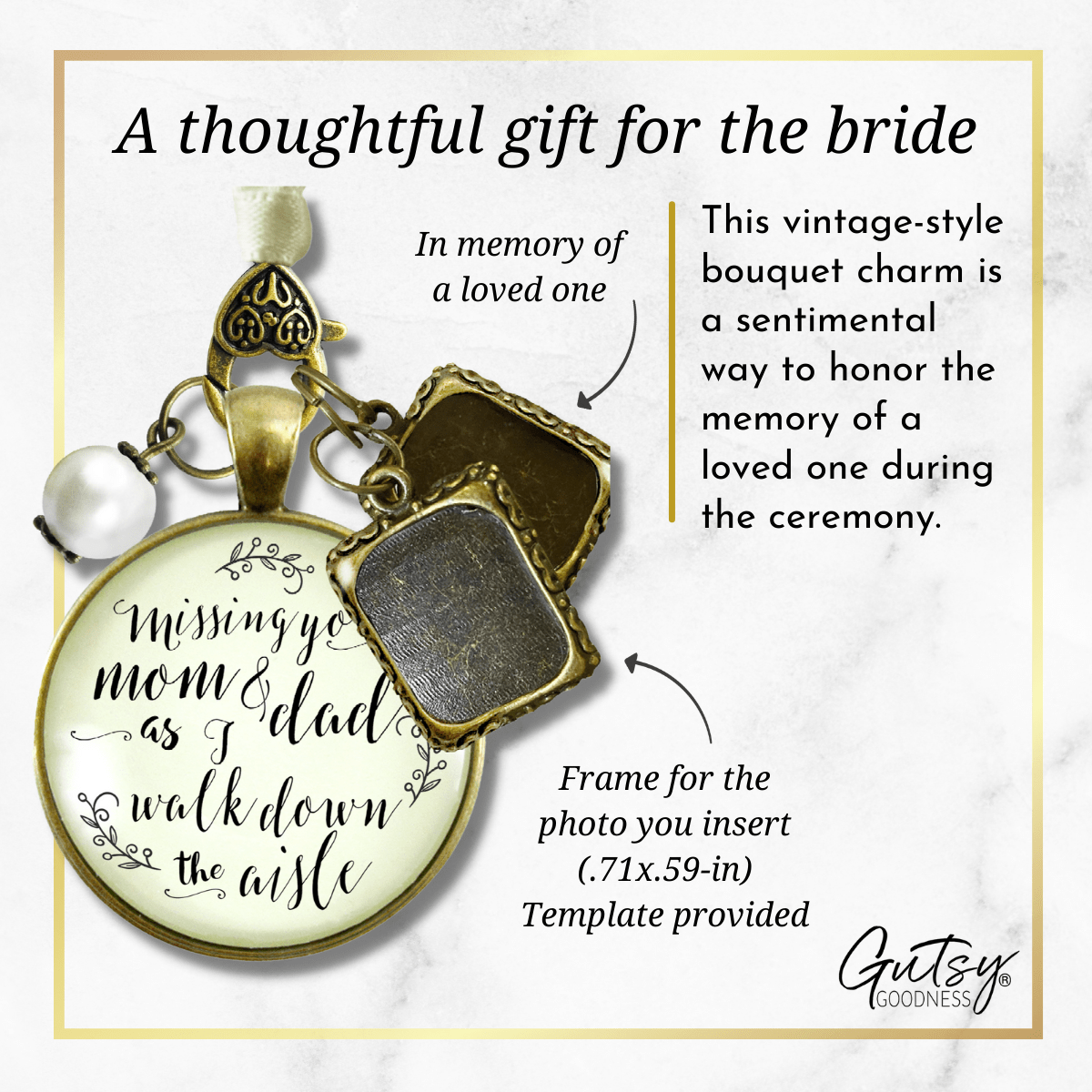 Bouquet Charm Mom And Dad Of Bride Vintage Parents Memory Wedding Jewels - Gutsy Goodness Handmade Jewelry Gifts