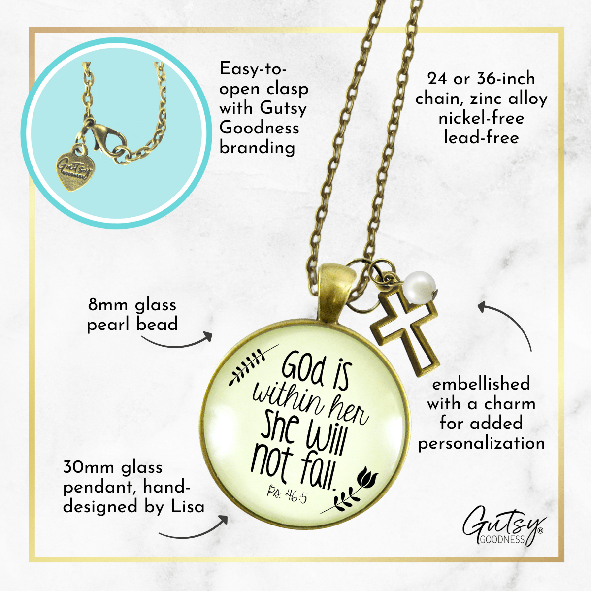 Gutsy Goodness Faith Necklace God is Within Her Psalm Quote Saying Womens Reminder Jewelry - Gutsy Goodness;Faith Necklace God Is Within Her Psalm Quote Saying Womens Reminder Jewelry - Gutsy Goodness Handmade Jewelry Gifts