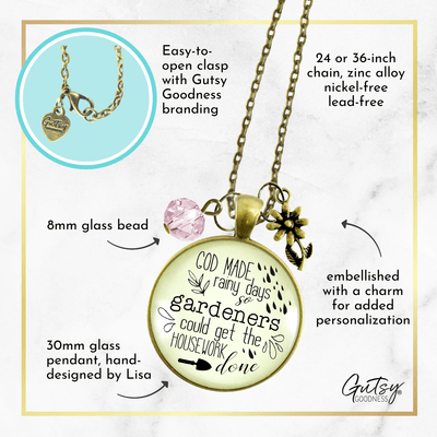 Gutsy Goodness Funny Gardening Necklace God Made Rainy Days So Housework Done Gift Jewelry - Gutsy Goodness;Funny Gardening Necklace God Made Rainy Days So Housework Done Gift Jewelry - Gutsy Goodness Handmade Jewelry Gifts