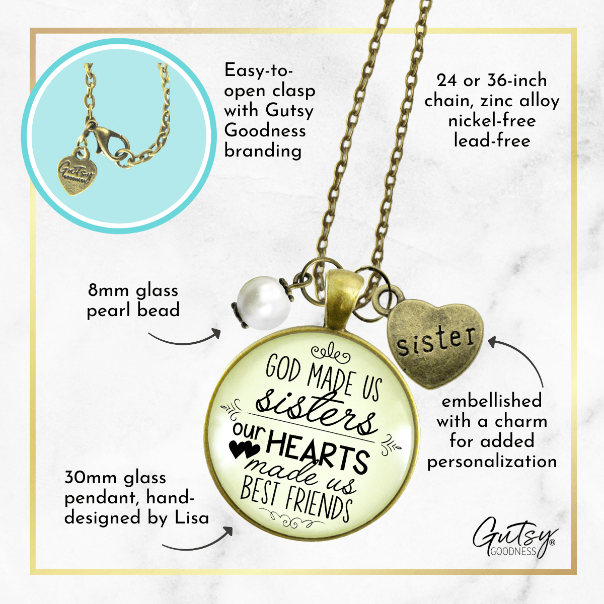 Gutsy Goodness Sisters Necklace God Made Us Sisters Best Friends Faith Jewelry Gift - Gutsy Goodness Handmade Jewelry;Sisters Necklace God Made Us Sisters Best Friends Faith Jewelry Gift - Gutsy Goodness Handmade Jewelry Gifts
