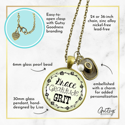 Gutsy Goodness Grace Gratitude Grit Country Necklace Western Cow Jewelry - Gutsy Goodness Handmade Jewelry;Grace Gratitude Grit Country Necklace Western Cow Jewelry - Gutsy Goodness Handmade Jewelry Gifts