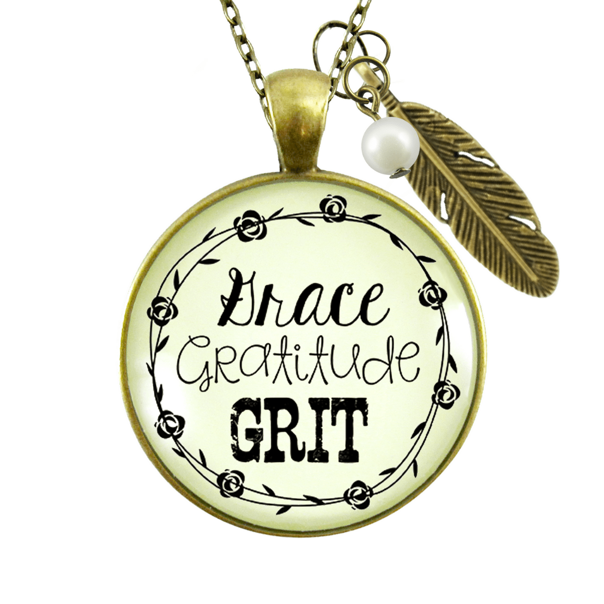 Gutsy Goodness Grace Gratitude Grit Necklace Southern Country Feather Charm - Gutsy Goodness Handmade Jewelry;Grace Gratitude Grit Necklace Southern Country Feather Charm - Gutsy Goodness Handmade Jewelry Gifts
