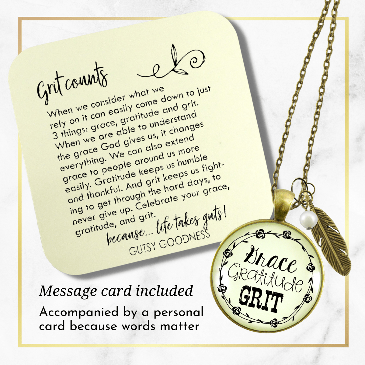 Gutsy Goodness Grace Gratitude Grit Necklace Southern Country Feather Charm - Gutsy Goodness Handmade Jewelry;Grace Gratitude Grit Necklace Southern Country Feather Charm - Gutsy Goodness Handmade Jewelry Gifts