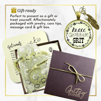 Gutsy Goodness Grace Gratitude Grit Necklace Southern Country Feather Charm - Gutsy Goodness Handmade Jewelry;Grace Gratitude Grit Necklace Southern Country Feather Charm - Gutsy Goodness Handmade Jewelry Gifts