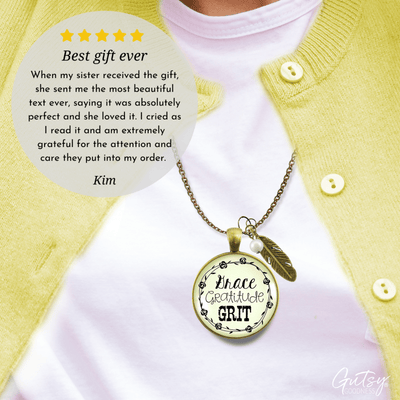 Gutsy Goodness Grace Gratitude Grit Necklace Southern Country Feather Charm - Gutsy Goodness Handmade Jewelry;Grace Gratitude Grit Necklace Southern Country Feather Charm - Gutsy Goodness Handmade Jewelry Gifts