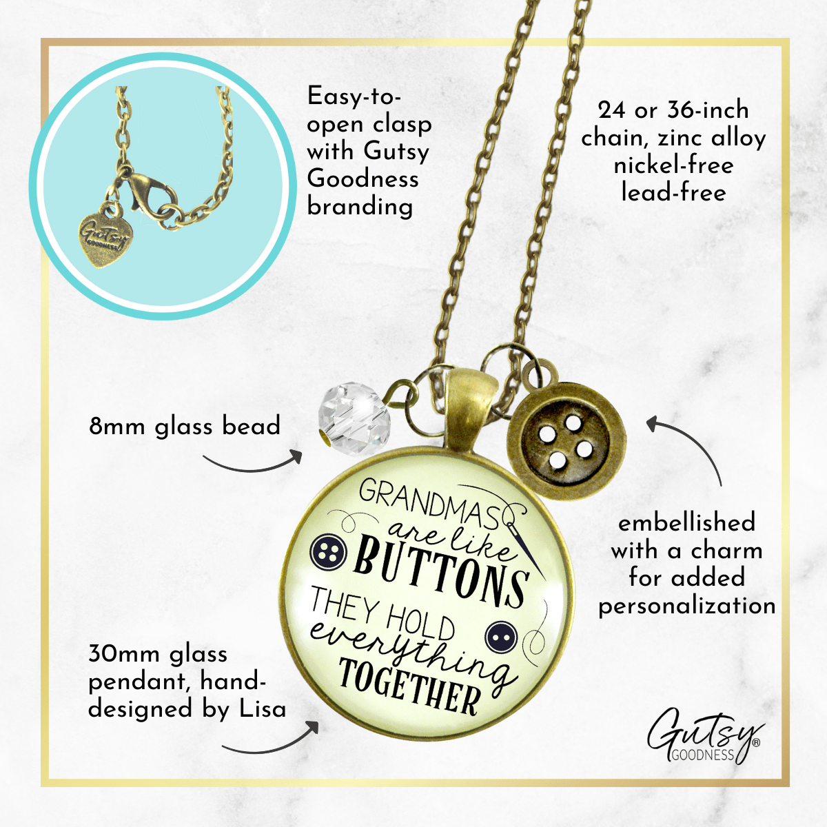 Gutsy Goodness Family Necklace Grandmas Are Like Buttons Seamstress Jewelry Charm - Gutsy Goodness Handmade Jewelry;Family Necklace Grandmas Are Like Buttons Seamstress Jewelry Charm - Gutsy Goodness Handmade Jewelry Gifts