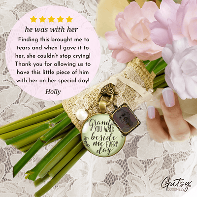 Grandfather Wedding Bouquet Charm Grandpa Beside Me Photo Frame Memorial Jewelry - Gutsy Goodness Handmade Jewelry Gifts