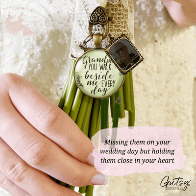 Grandfather Wedding Bouquet Charm Grandpa Beside Me Photo Frame Memorial Jewelry - Gutsy Goodness Handmade Jewelry Gifts