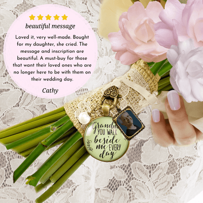 Grandmother Bridal Bouquet Photo Charm Grandma Beside Me Wedding Memorial Frame Jewel - Gutsy Goodness Handmade Jewelry Gifts
