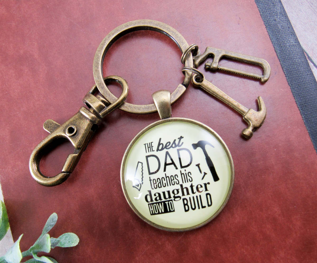 Best Dad Teaches Daughter To Build Keychain From Daughter Hammer Saw Tool Charm - Gutsy Goodness Handmade Jewelry
