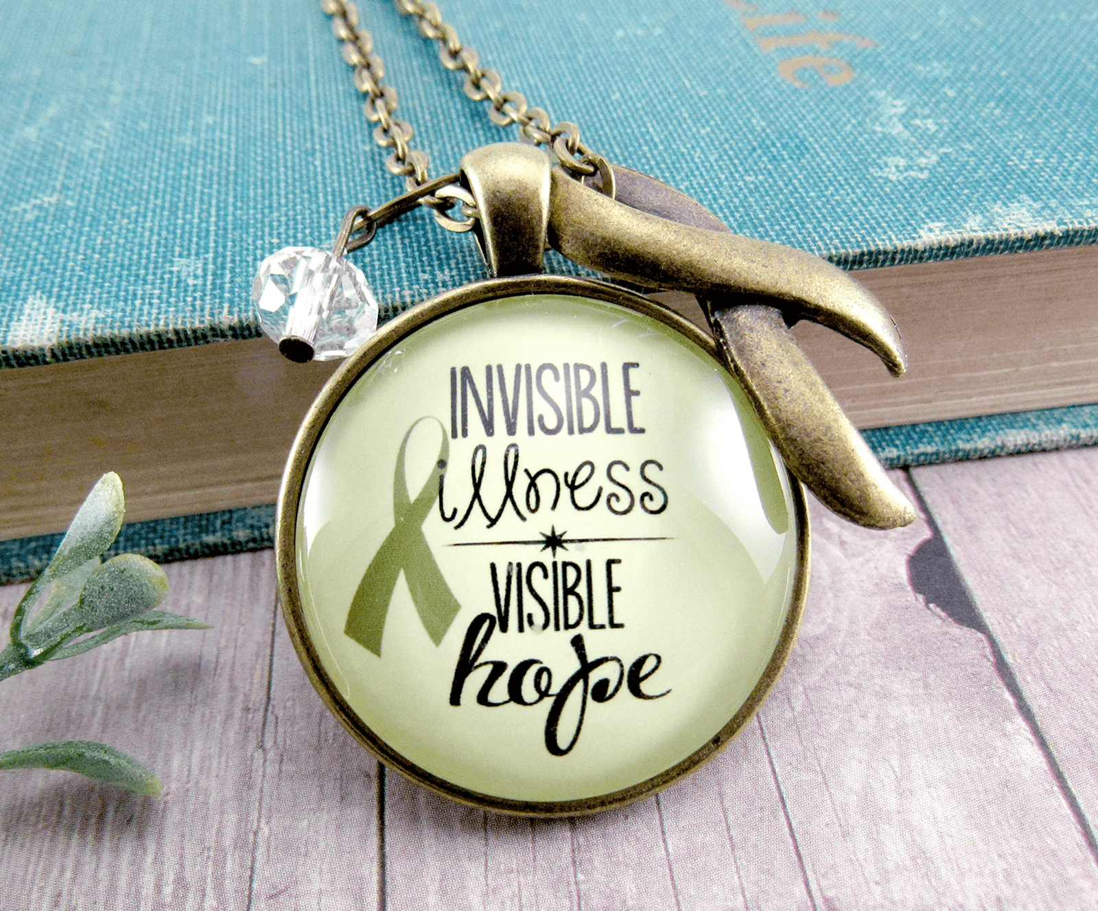 Gutsy Goodness Invisible Illness Necklace Awareness Ribbon Hope Jewelry Charm - Gutsy Goodness Handmade Jewelry