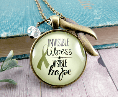 Gutsy Goodness Invisible Illness Necklace Awareness Ribbon Hope Jewelry Charm - Gutsy Goodness Handmade Jewelry