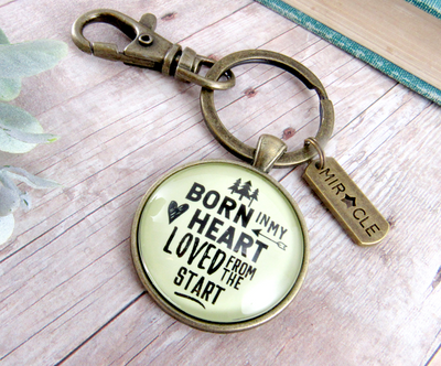 Bonus Dad Mom Adoption Keychain Born In My Heart Love Meaningful Step Parent Jewelry Miracle Charm - Gutsy Goodness Handmade Jewelry