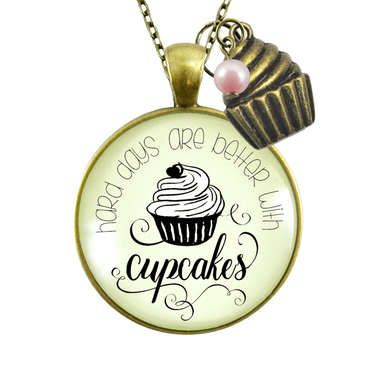 Gutsy Goodness Cupcake Necklace Hard Days Better Bakers Gift Jewelry Dessert Charm - Gutsy Goodness;Cupcake Necklace Hard Days Better Bakers Gift Jewelry Dessert Charm - Gutsy Goodness Handmade Jewelry Gifts