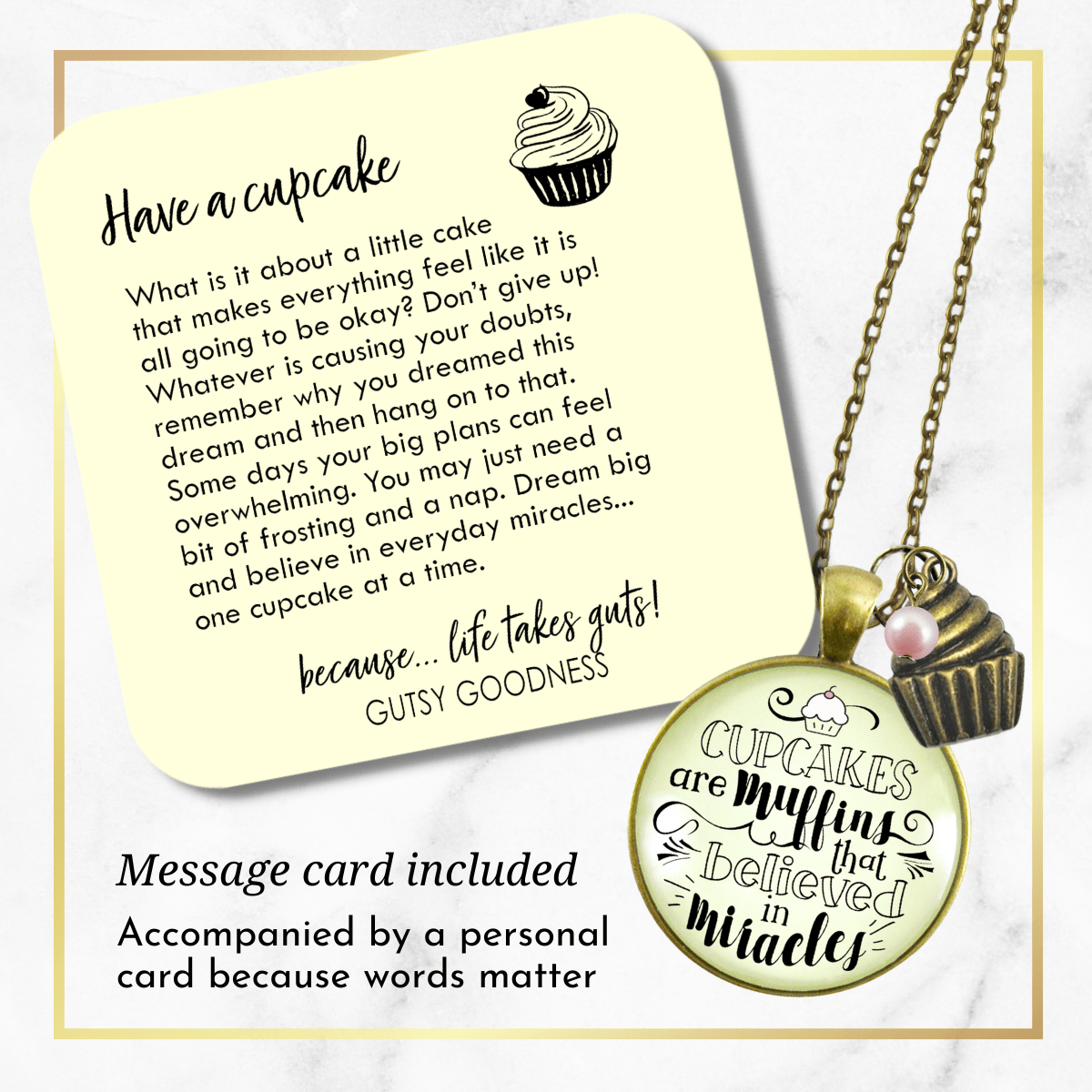 Gutsy Goodness Cupcake Necklace Hard Days Better Bakers Gift Jewelry Dessert Charm - Gutsy Goodness;Cupcake Necklace Hard Days Better Bakers Gift Jewelry Dessert Charm - Gutsy Goodness Handmade Jewelry Gifts