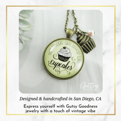 Gutsy Goodness Cupcake Necklace Hard Days Better Bakers Gift Jewelry Dessert Charm - Gutsy Goodness;Cupcake Necklace Hard Days Better Bakers Gift Jewelry Dessert Charm - Gutsy Goodness Handmade Jewelry Gifts