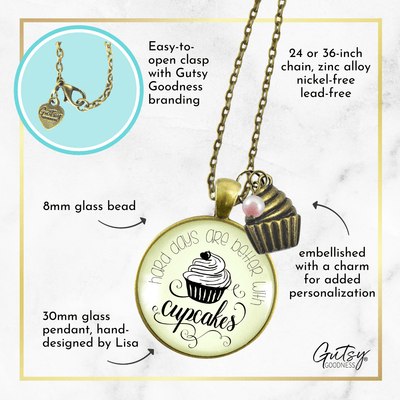 Gutsy Goodness Cupcake Necklace Hard Days Better Bakers Gift Jewelry Dessert Charm - Gutsy Goodness;Cupcake Necklace Hard Days Better Bakers Gift Jewelry Dessert Charm - Gutsy Goodness Handmade Jewelry Gifts
