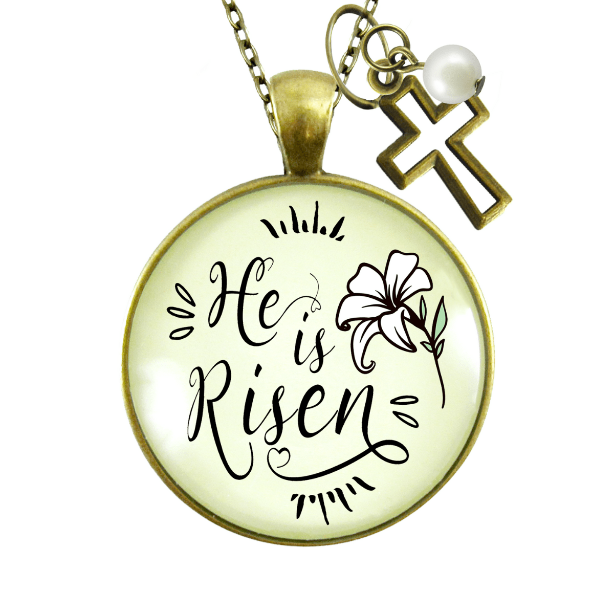Gutsy Goodness Faith Necklace He is Risen! Christian Lily Jewelry Cross Charm - Gutsy Goodness Handmade Jewelry;Faith Necklace He Is Risen! Christian Lily Jewelry Cross Charm - Gutsy Goodness Handmade Jewelry Gifts