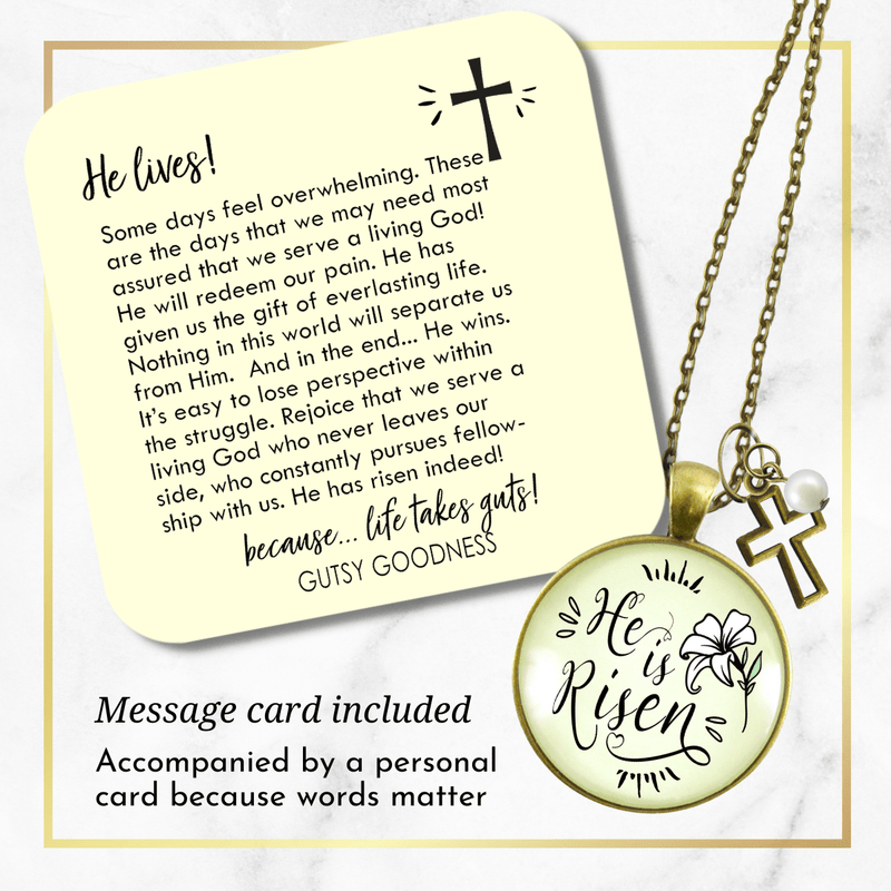 Gutsy Goodness Faith Necklace He is Risen! Christian Lily Jewelry Cross Charm - Gutsy Goodness Handmade Jewelry;Faith Necklace He Is Risen! Christian Lily Jewelry Cross Charm - Gutsy Goodness Handmade Jewelry Gifts