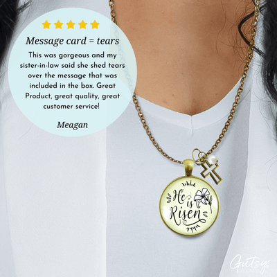 Gutsy Goodness Faith Necklace He is Risen! Christian Lily Jewelry Cross Charm - Gutsy Goodness Handmade Jewelry;Faith Necklace He Is Risen! Christian Lily Jewelry Cross Charm - Gutsy Goodness Handmade Jewelry Gifts