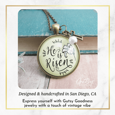 Gutsy Goodness Faith Necklace He is Risen! Christian Lily Jewelry Cross Charm - Gutsy Goodness Handmade Jewelry;Faith Necklace He Is Risen! Christian Lily Jewelry Cross Charm - Gutsy Goodness Handmade Jewelry Gifts