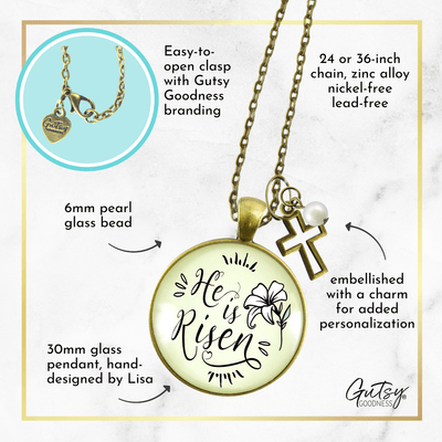 Gutsy Goodness Faith Necklace He is Risen! Christian Lily Jewelry Cross Charm - Gutsy Goodness Handmade Jewelry;Faith Necklace He Is Risen! Christian Lily Jewelry Cross Charm - Gutsy Goodness Handmade Jewelry Gifts