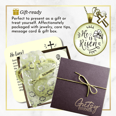 Gutsy Goodness Faith Necklace He is Risen! Christian Lily Jewelry Cross Charm - Gutsy Goodness Handmade Jewelry;Faith Necklace He Is Risen! Christian Lily Jewelry Cross Charm - Gutsy Goodness Handmade Jewelry Gifts