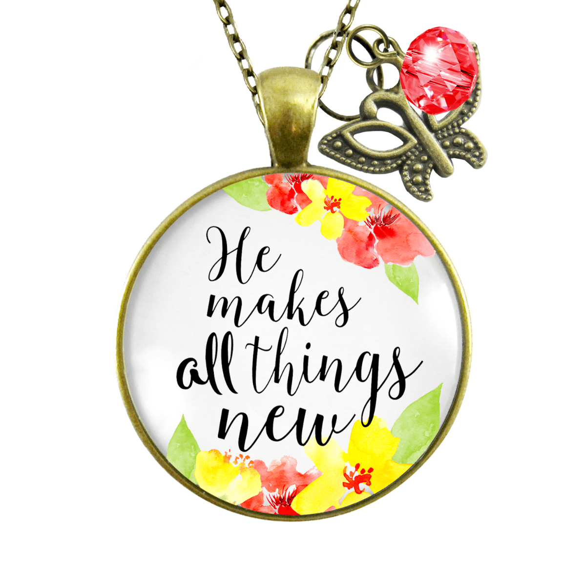 Gutsy Goodness He Makes All Things New Necklace Christian Watercolor Butterfly Charm - Gutsy Goodness Handmade Jewelry;He Makes All Things New - Gutsy Goodness Handmade Jewelry Gifts