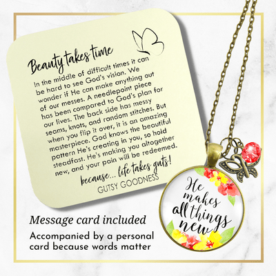 Gutsy Goodness He Makes All Things New Necklace Christian Watercolor Butterfly Charm - Gutsy Goodness Handmade Jewelry;He Makes All Things New - Gutsy Goodness Handmade Jewelry Gifts