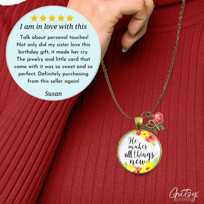 Gutsy Goodness He Makes All Things New Necklace Christian Watercolor Butterfly Charm - Gutsy Goodness Handmade Jewelry;He Makes All Things New - Gutsy Goodness Handmade Jewelry Gifts