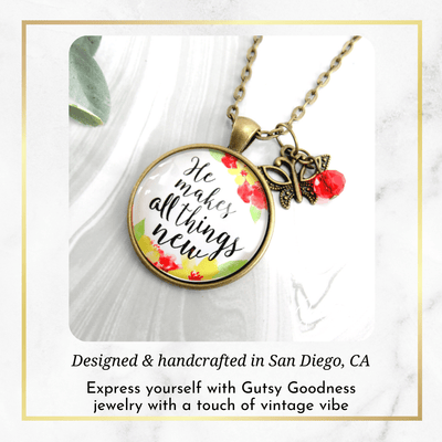 Gutsy Goodness He Makes All Things New Necklace Christian Watercolor Butterfly Charm - Gutsy Goodness Handmade Jewelry;He Makes All Things New - Gutsy Goodness Handmade Jewelry Gifts