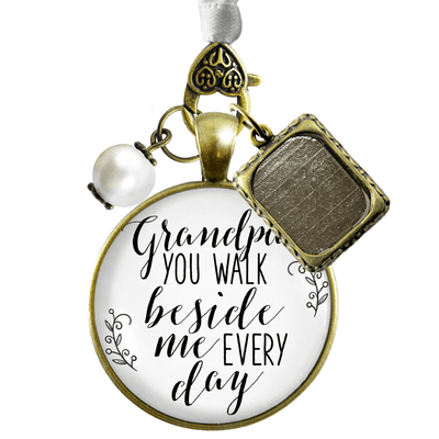 Grandfather Wedding Bouquet Charm Grandpa Beside Me Memorial White Bronze Jewel Frame - Gutsy Goodness Handmade Jewelry Gifts