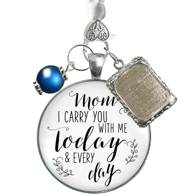 Bridal Bouquet Photo Charm Mom I Carry You Wedding White Silver Blue Bead - Gutsy Goodness;Bridal Bouquet Photo Charm Mom I Carry You Wedding White Silver Blue Bead - Gutsy Goodness Handmade Jewelry Gifts