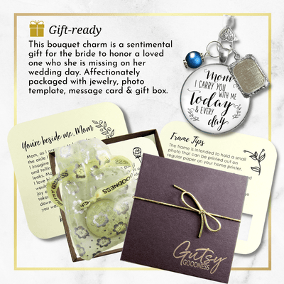 Bridal Bouquet Photo Charm Mom I Carry You Wedding White Silver Blue Bead - Gutsy Goodness;Bridal Bouquet Photo Charm Mom I Carry You Wedding White Silver Blue Bead - Gutsy Goodness Handmade Jewelry Gifts