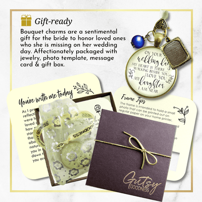 On Your Wedding Day MY Heart Is There Walking Beside You DAUGHTER - BRONZE - CREAM - BLUE BEAD